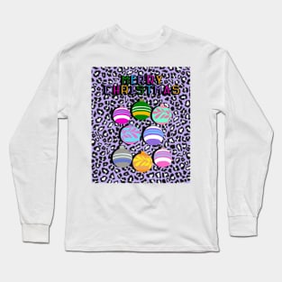 Merry Christmas Lilac Leopard Print and Baubles Long Sleeve T-Shirt